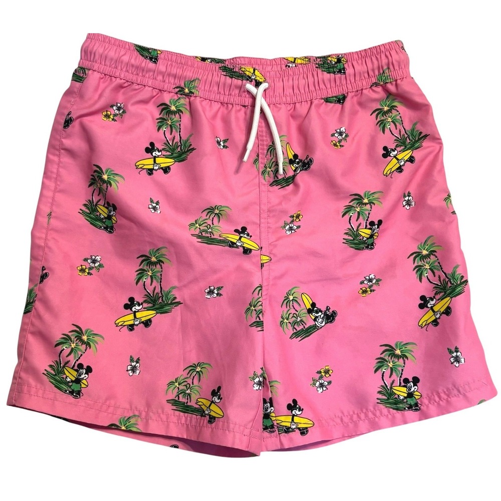 Disney x Janie and Jack Boys Swim Trunks Size 12 Pink Mickey Mouse Surfing Print